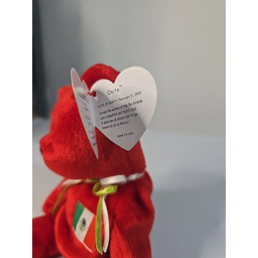 RARE Osito Retired Ty Beanie Baby Bear Mexican Flag Tag WITH ERRORS Plush #1